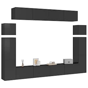 vidaXL Televizoriaus spintelių komplektas, 8 dalių, juodas, MDP