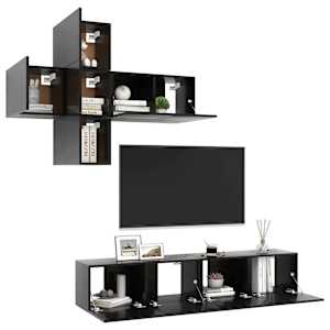 vidaXL Televizoriaus spintelių komplektas, 7 dalių, juodas, MDP
