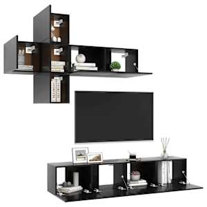 vidaXL Televizoriaus spintelių komplektas, 7 dalių, juodas, MDP