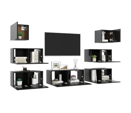 vidaXL Komplet TV omaric 7-delni visok sijaj črna iverna plošča