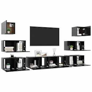 vidaXL Televizoriaus spintelių komplektas, 8 dalių, juodas, MDP