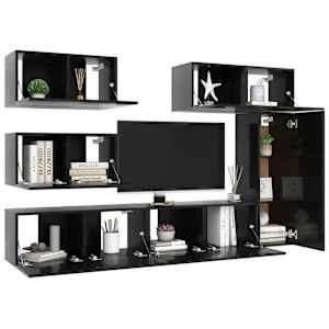 vidaXL Televizoriaus spintelių komplektas, 6 dalių, juodas, MDP