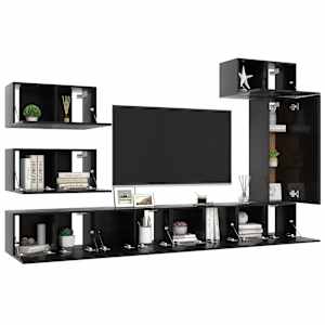 vidaXL Televizoriaus spintelių komplektas, 8 dalių, juodas, MDP
