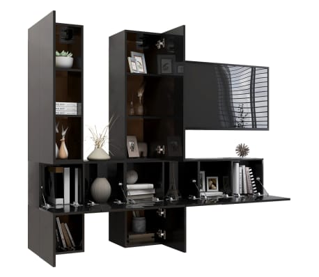 vidaXL 7-tlg. TV-Schrank-Set Hochglanz-Schwarz Holzwerkstoff