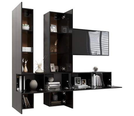 vidaXL Televizoriaus spintelių komplektas, 6 dalių, juodas, MDP