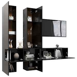 vidaXL Televizoriaus spintelių komplektas, 6 dalių, juodas, MDP