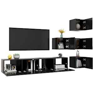 vidaXL Televizoriaus spintelių komplektas, 6 dalių, juodas, MDP