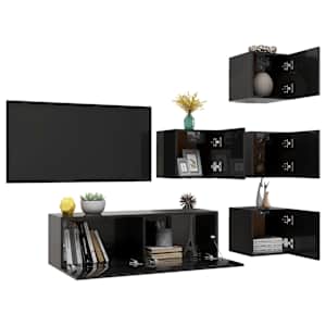 vidaXL Televizoriaus spintelių komplektas, 5 dalių, juodas, MDP