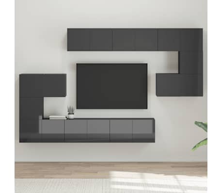 vidaXL Televizoriaus spintelių komplektas, 10 dalių, juodas, MDP