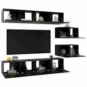 vidaXL Televizoriaus spintelių komplektas, 6 dalių, juodas, MDP