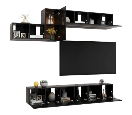 vidaXL Комплект ТВ шкафове от 7 части, черен гланц, ПДЧ