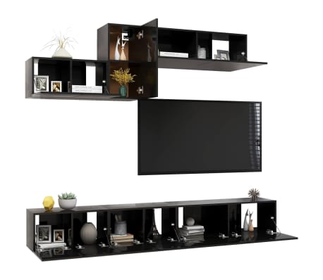 vidaXL Televizoriaus spintelių komplektas, 6 dalių, juodas, MDP