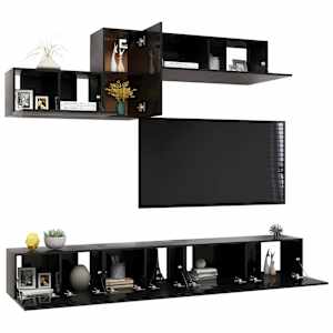 vidaXL Televizoriaus spintelių komplektas, 6 dalių, juodas, MDP