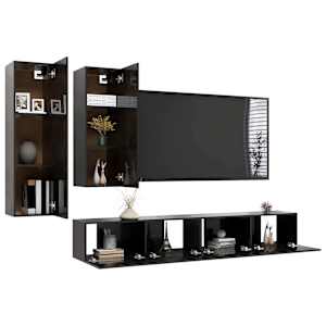 vidaXL Televizoriaus spintelių komplektas, 4 dalių, juodas, MDP