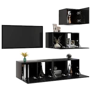 vidaXL Televizoriaus spintelių komplektas, 4 dalių, juodas, MDP