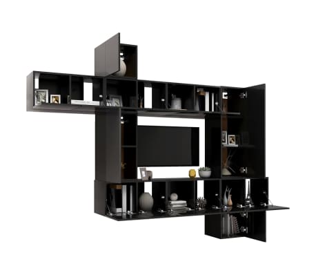 vidaXL Televizoriaus spintelių komplektas, 10 dalių, juodas, MDP