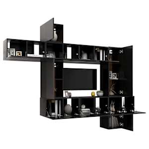 vidaXL Televizoriaus spintelių komplektas, 10 dalių, juodas, MDP