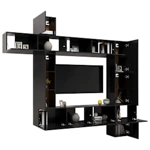 vidaXL Televizoriaus spintelių komplektas, 9 dalių, juodas, MDP