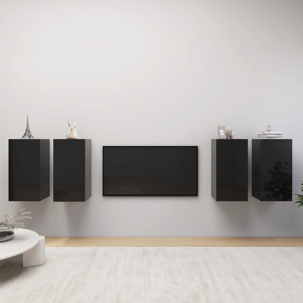 TV stolky 4 ks černé s vysokým leskem 30,5x30x60 cm dřevotříska