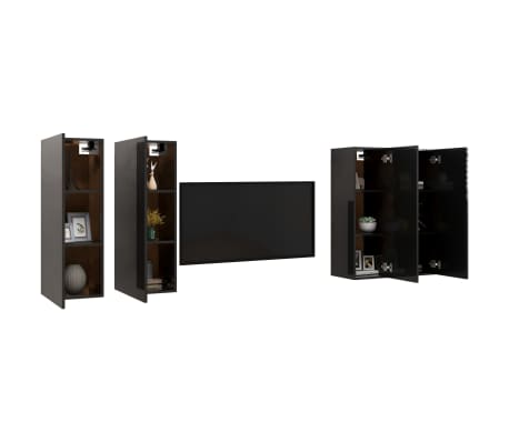 vidaXL Televizoriaus spintelės, 4vnt., juodos, 30,5x30x90cm, MDP
