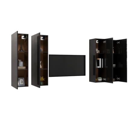 vidaXL Televizoriaus spintelės, 4vnt., juodos, 30,5x30x110cm, MDP