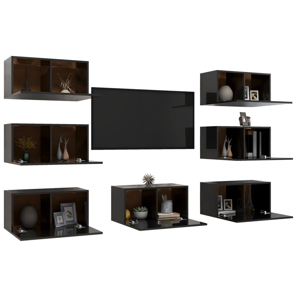

vidaXL Tv-meubelen 7 st 30,5x30x60 cm spaanplaat hoogglans zwart