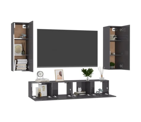 vidaXL Televizoriaus spintelių komplektas, 4 dalių, pilkas, MDP