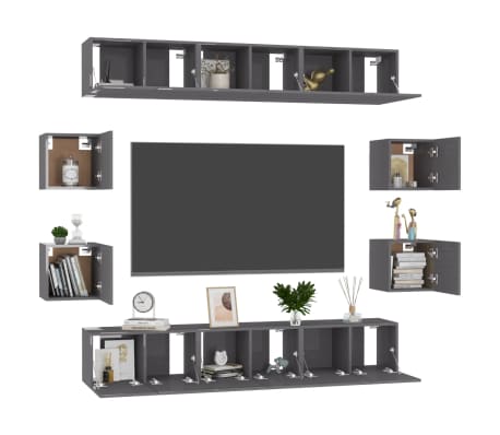 vidaXL Televizoriaus spintelių komplektas, 10 dalių, pilkas, MDP
