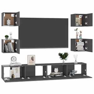 vidaXL Televizoriaus spintelių komplektas, 6 dalių, pilkas, MDP
