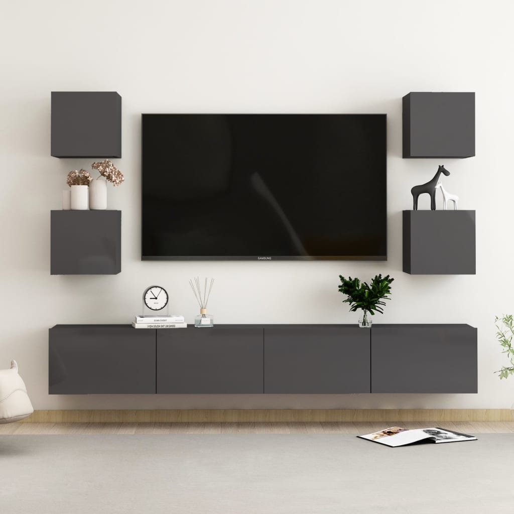 vida XL 6-tlg. TV-Schrank-Set Hochglanz-Grau Holzwerkstoff