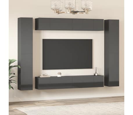 vidaXL Televizoriaus spintelių komplektas, 10 dalių, pilkas, MDP