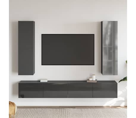 vidaXL Televizoriaus spintelių komplektas, 4 dalių, pilkas, MDP