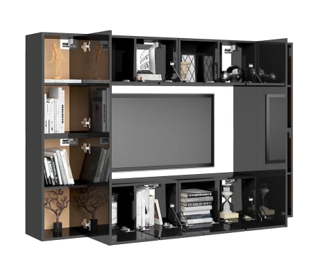 vidaXL Televizoriaus spintelių komplektas, 8 dalių, pilkas, MDP