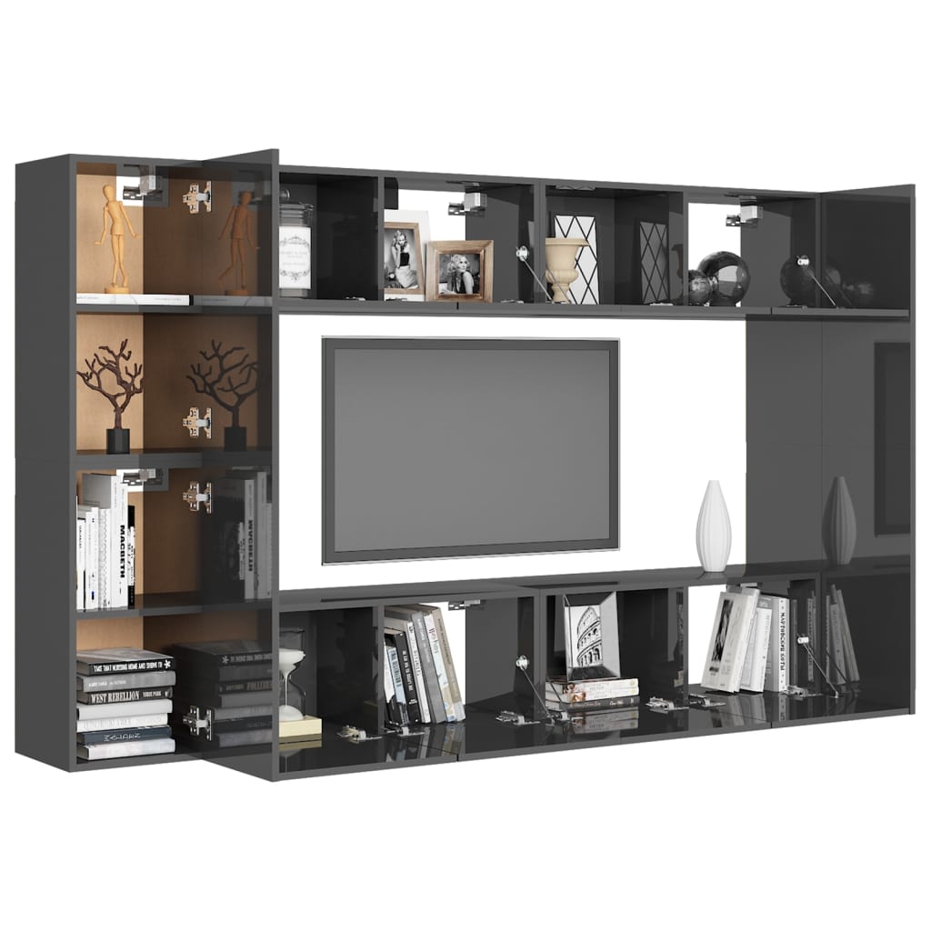Комплект ТВ шкафове от 8 части, сив гланц, ПДЧ