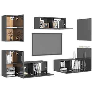 vidaXL Televizoriaus spintelių komplektas, 7 dalių, pilkas, MDP