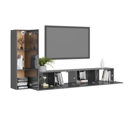 vidaXL Televizoriaus spintelių komplektas, 3 dalių, pilkas, MDP