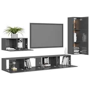 vidaXL Televizoriaus spintelių komplektas, 4 dalių, pilkas, MDP