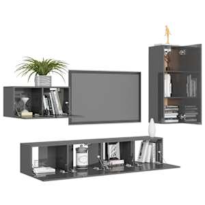 vidaXL Televizoriaus spintelių komplektas, 4 dalių, pilkas, MDP