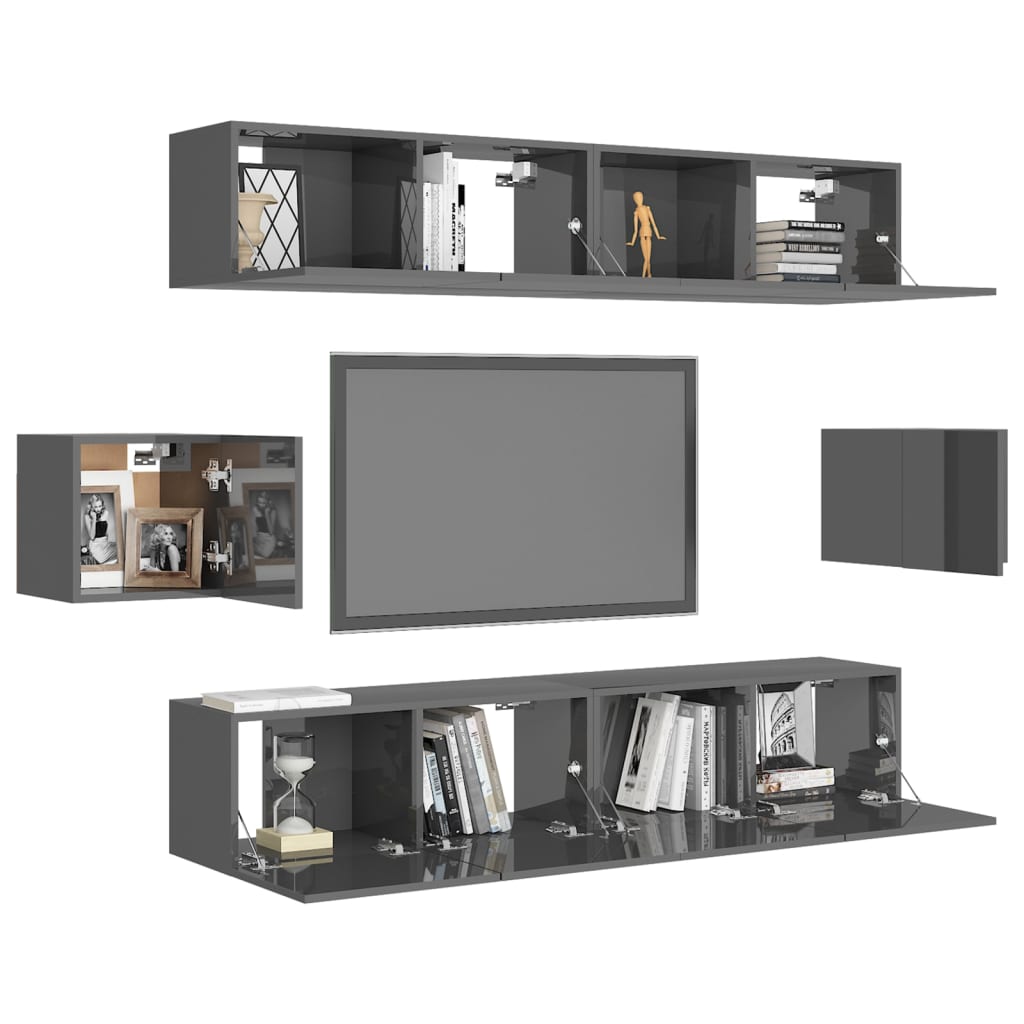 vidaXL 6 Piece TV Cabinet Set High Gloss Grey Engineered Wood