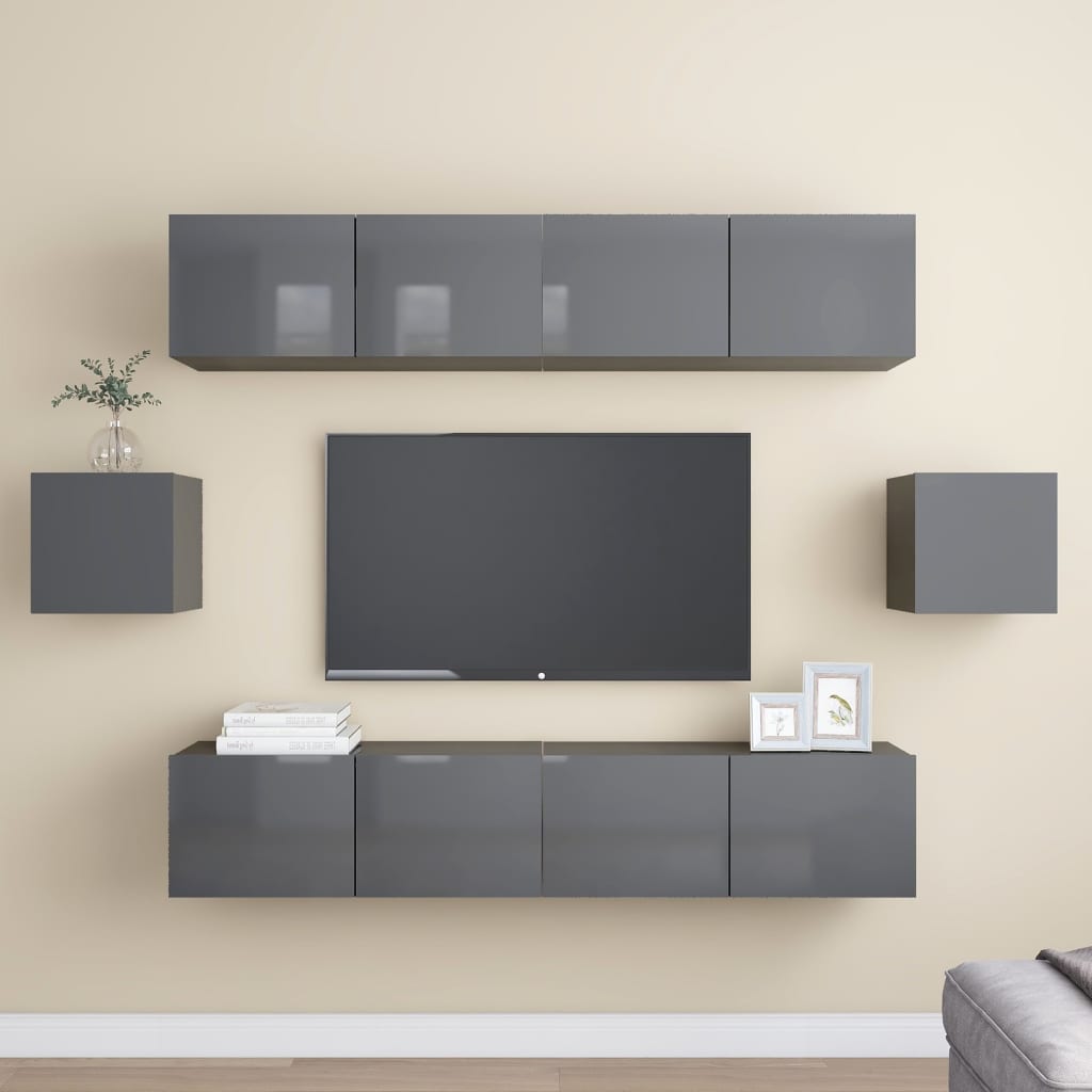 Ensemble de meuble TV 6 pcs Gris brillant Aggloméré
