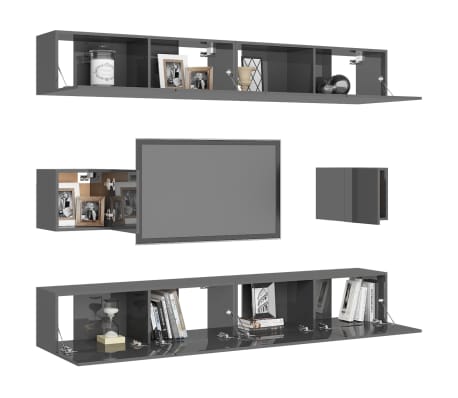 vidaXL Televizoriaus spintelių komplektas, 6 dalių, pilkas, MDP