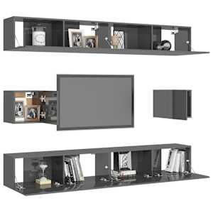 vidaXL Televizoriaus spintelių komplektas, 6 dalių, pilkas, MDP