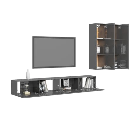 vidaXL Televizoriaus spintelių komplektas, 4 dalių, pilkas, MDP