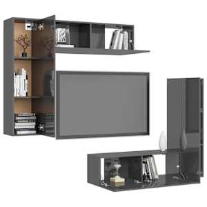 vidaXL Televizoriaus spintelių komplektas, 4 dalių, pilkas, MDP