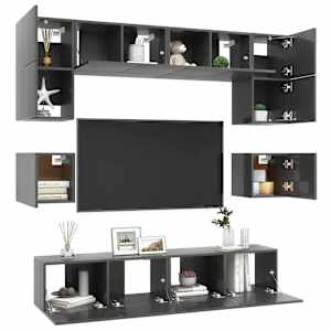 vidaXL Televizoriaus spintelių komplektas, 8 dalių, pilkas, MDP