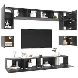 vidaXL Televizoriaus spintelių komplektas, 8 dalių, pilkas, MDP