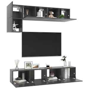 vidaXL Televizoriaus spintelių komplektas, 5 dalių, pilkas, MDP