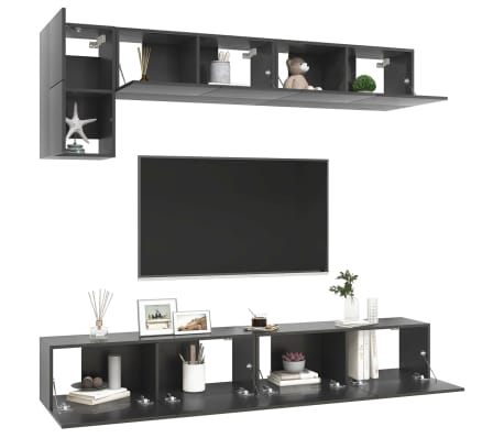 vidaXL Televizoriaus spintelių komplektas, 5 dalių, pilkas, MDP