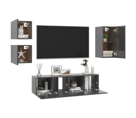 vidaXL Televizoriaus spintelių komplektas, 5 dalių, pilkas, MDP