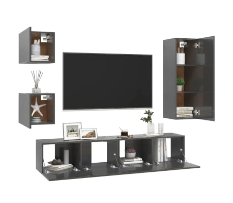 vidaXL Televizoriaus spintelių komplektas, 5 dalių, pilkas, MDP